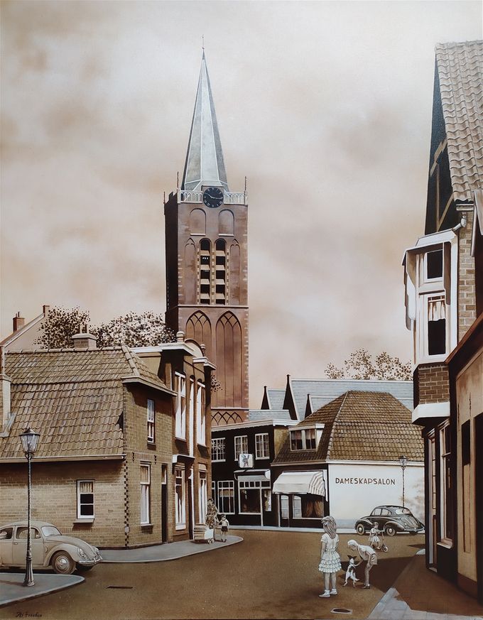 (Verkocht) Wijkertoren Beverwijk, Olieverf op canvas 140 x 100 cm