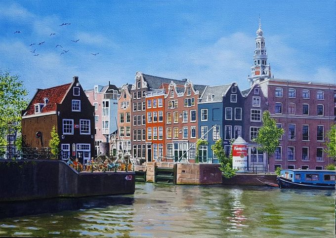 Amsterdams stadsgezicht 50 x 60 cm Olieverf op canvas € 2500,-